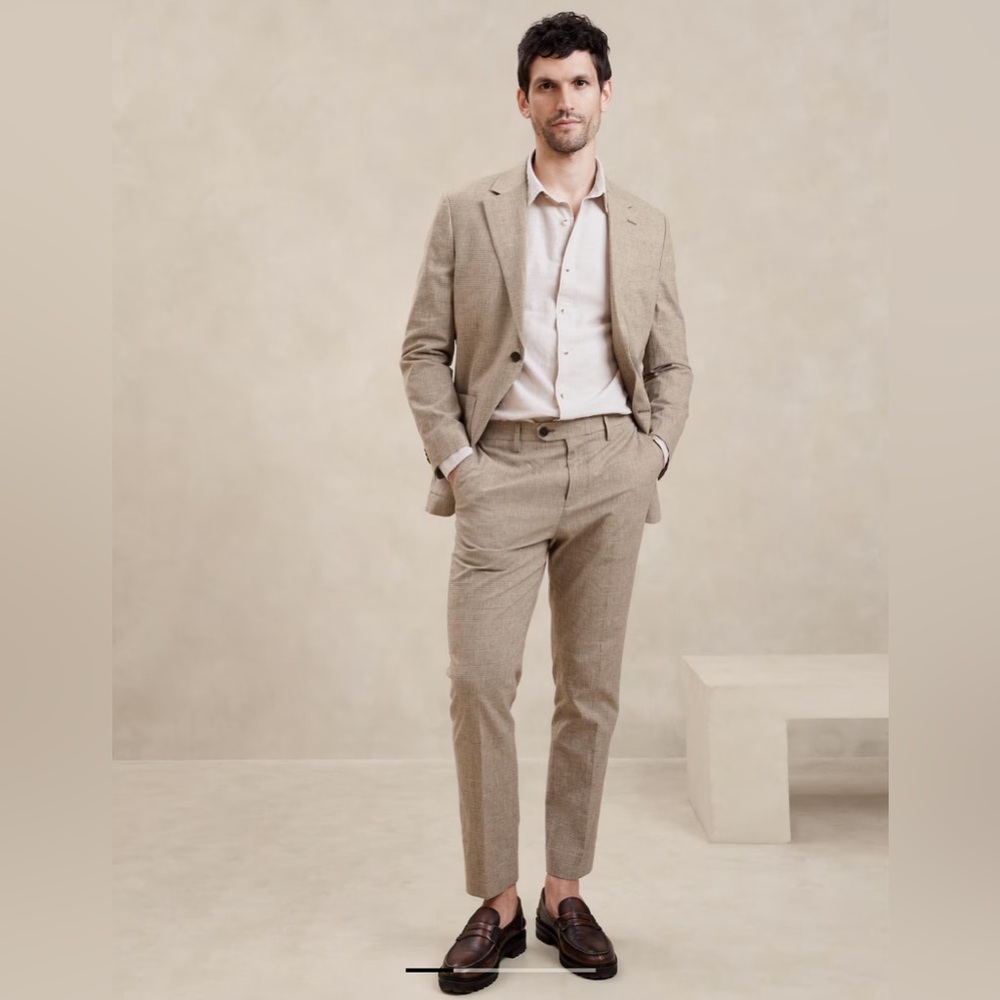 Banana Republic Tailored-Fit Linen-Blend Glen Plaid Suit Trouser